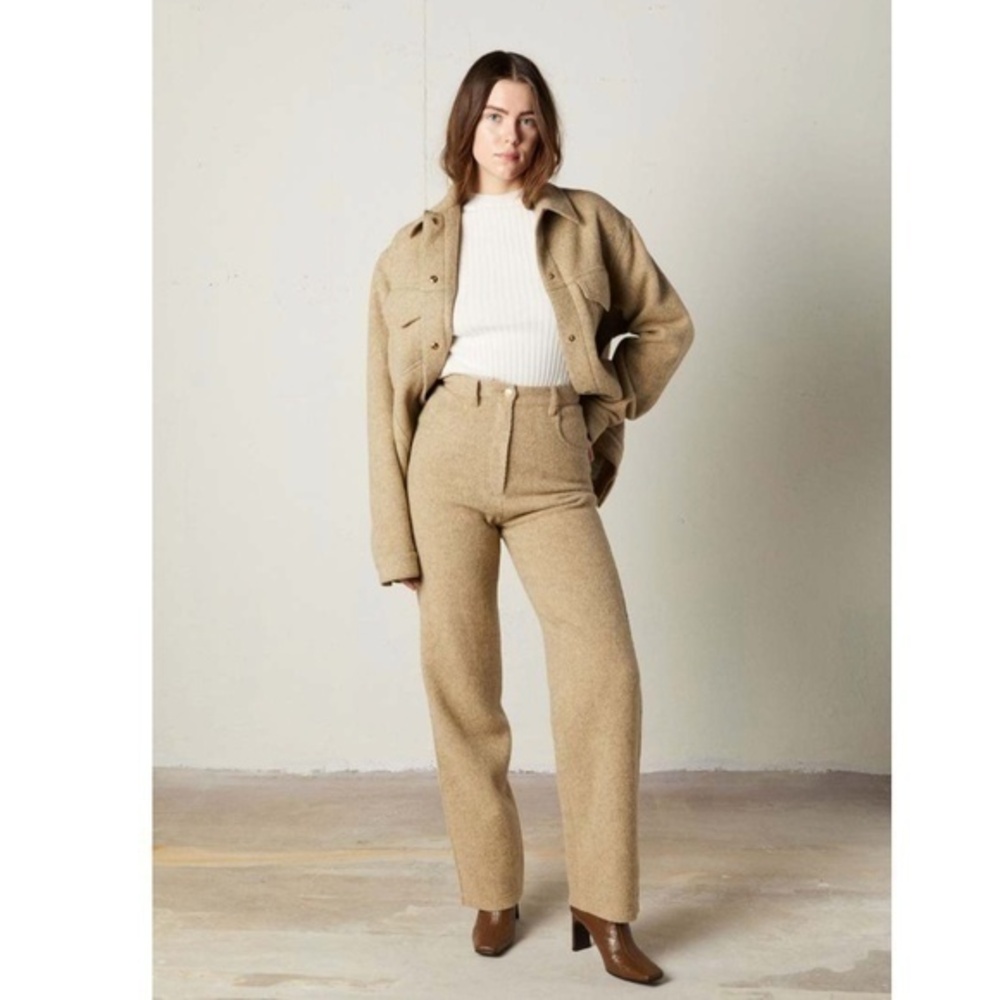 Nanushka Drew Wool Flared Trousers Pants in Pebble Tan Size Small